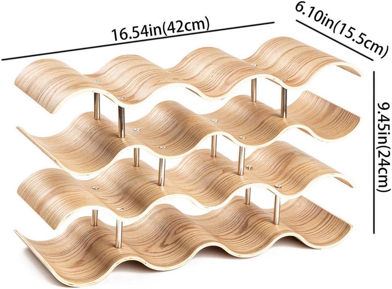 Alt view image 3 of 4 - Asian Home 14 Bottle 4-Tier Wave Desktop Wine Rack Freestanding Countertop Bottle Holder for Wine Storage, Wood, Modern and Minimalist