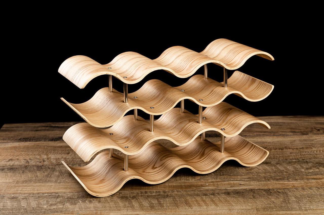 Alt view image 4 of 4 - Asian Home 14 Bottle 4-Tier Wave Desktop Wine Rack Freestanding Countertop Bottle Holder for Wine Storage, Wood, Modern and Minimalist