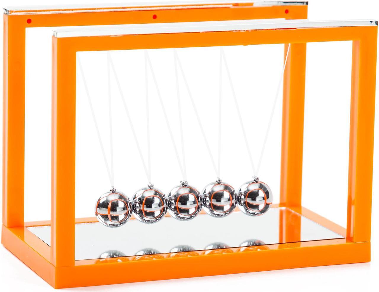 Main image of Newtons Cradle Balance Balls, 5 Pendulum Balls, with Mirror Desk Top Decoration Kinetic Motion Toy for Home and Office, Physics Toys for Teachers (Orange)
