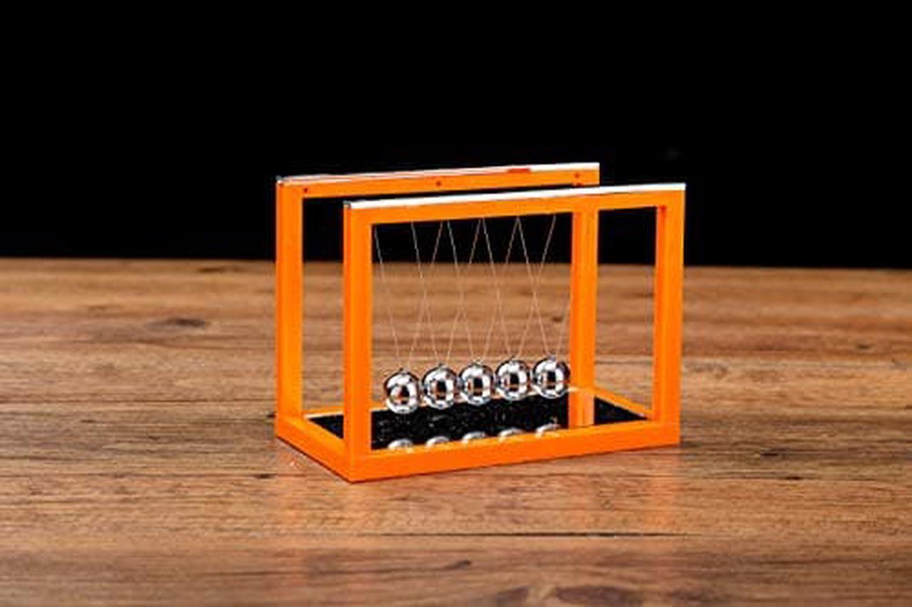 Alt view image 3 of 3 - Newtons Cradle Balance Balls, 5 Pendulum Balls, with Mirror Desk Top Decoration Kinetic Motion Toy for Home and Office, Physics Toys for Teachers (Orange)