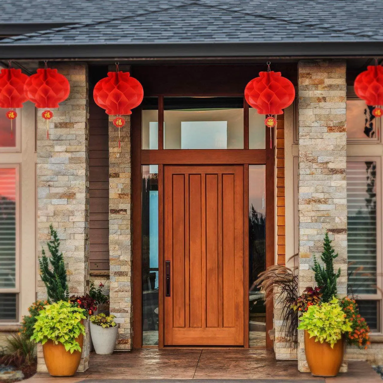 Alt view image 3 of 3 - Red Paper Lantern Hanging Lanterns for Chinese Spring Festival, Wedding, Celebration, Lantern Festival Festive Decoration (8 INCH) (10 Piece)
