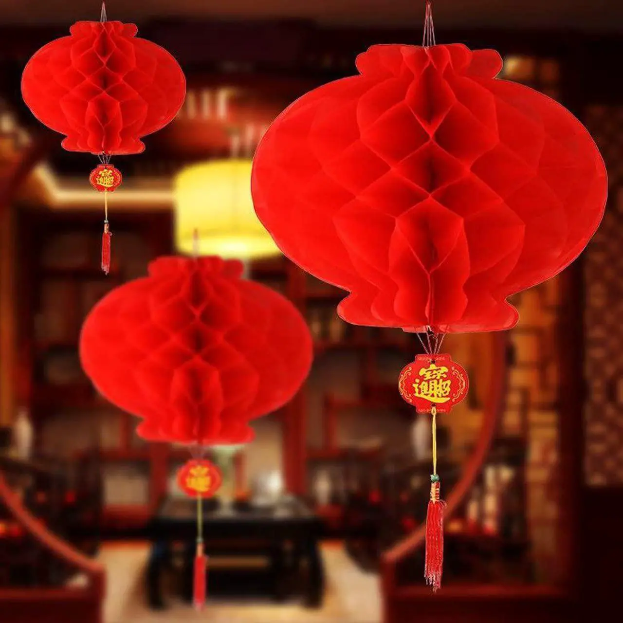 Alt view image 2 of 3 - Red Paper Lantern Hanging Lanterns for Chinese Spring Festival, Wedding, Celebration, Lantern Festival Festive Decoration (8 INCH) (10 Piece)