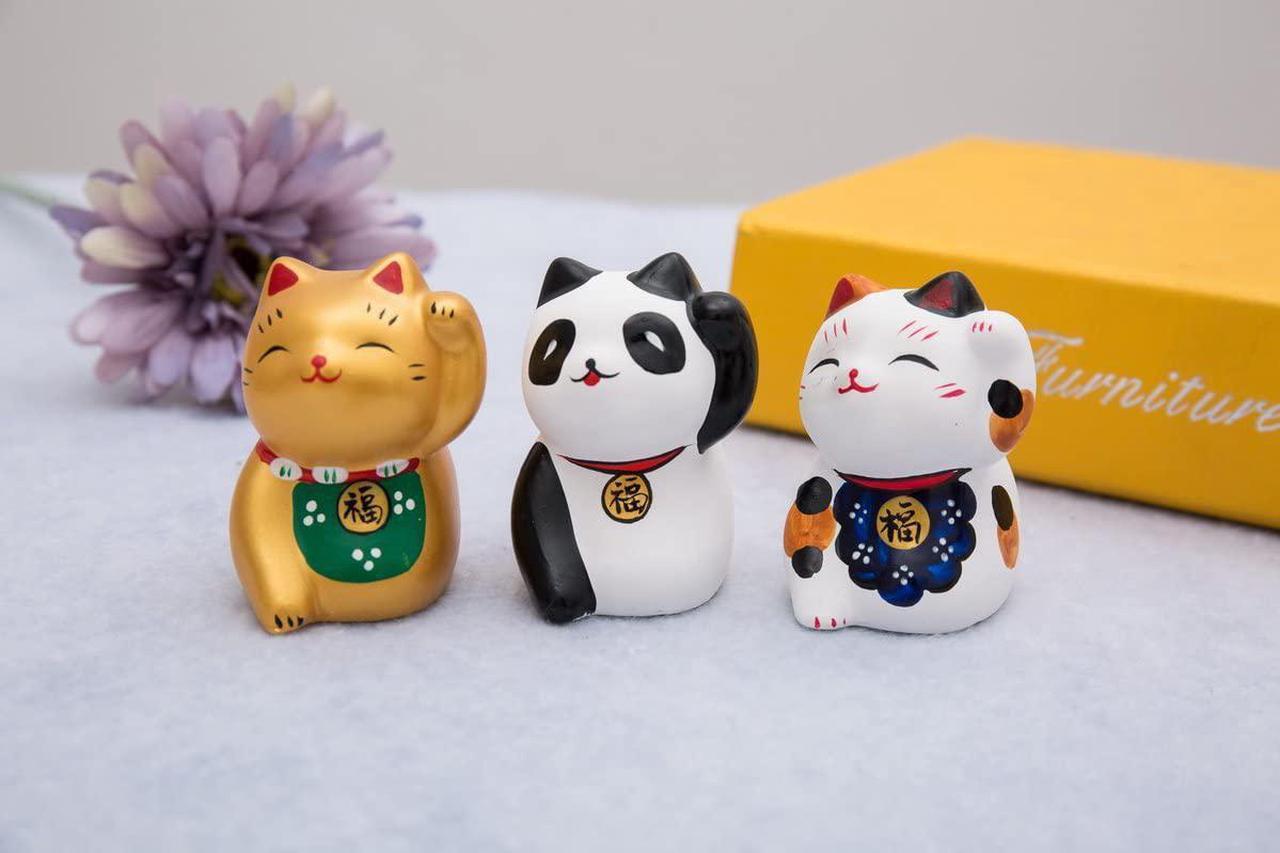 Alt view image 2 of 2 - THY COLLECTIBLES Hand Painted Golden Feng Shui Mini Maneki Neko Lucky Cat Fu (Fortune)