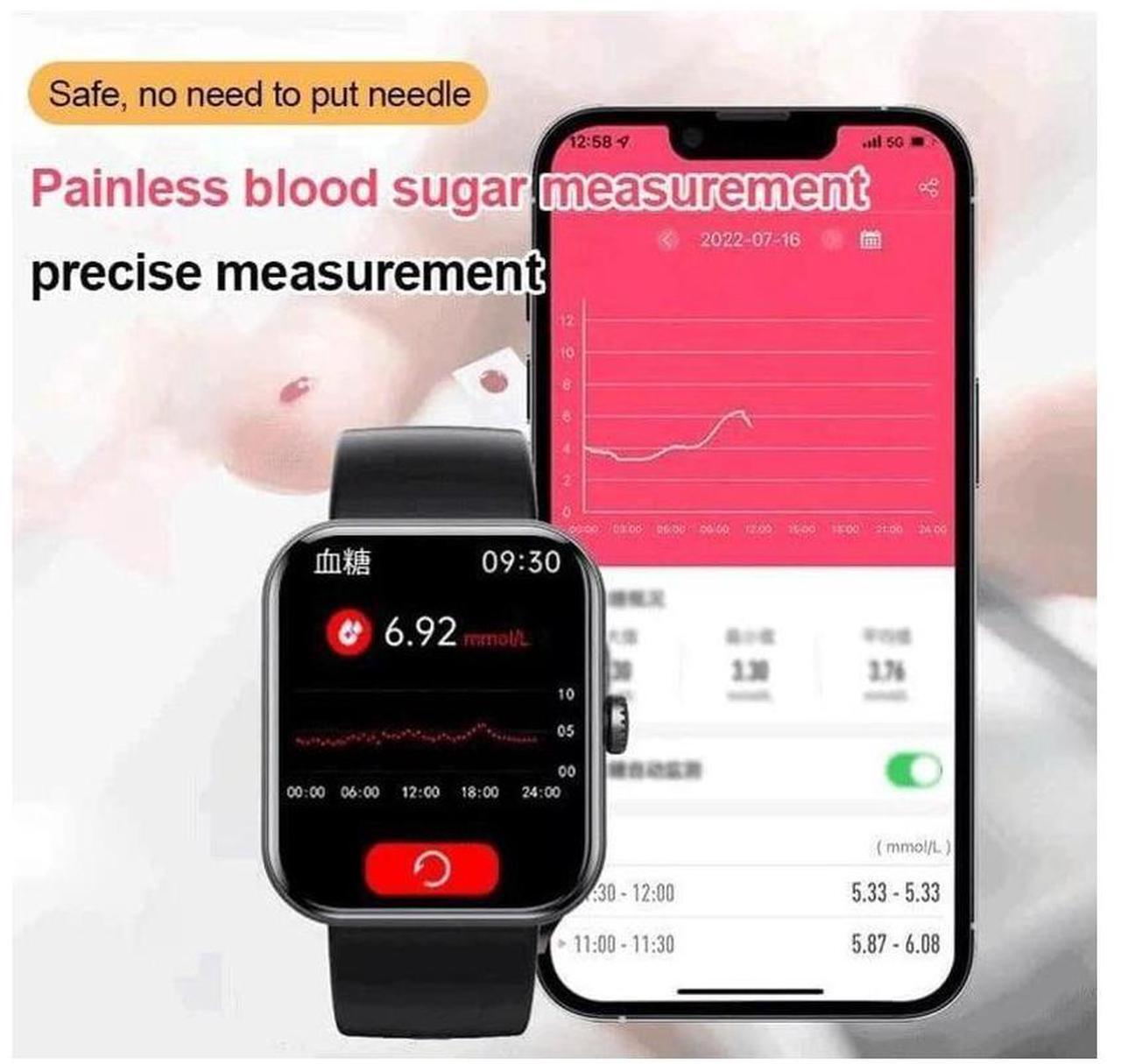 Alt view image 2 of 7 - Blood Glucose Monitoring Smartwatch - Fitness Tracker with Blood Pressure, Blood Oxygen Tracking - Heart Rate Monitor | Calorie Step Counter Non-invasive Blood Glucose Test Sport Smart Watch
