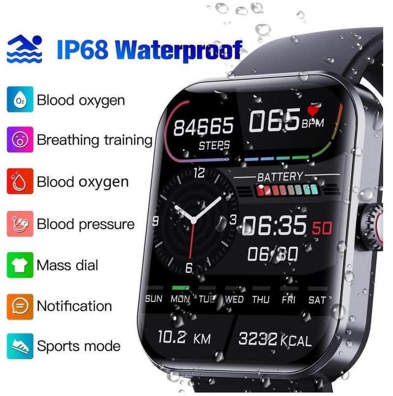 Alt view image 6 of 7 - Blood Glucose Monitoring Smartwatch - Fitness Tracker with Blood Pressure, Blood Oxygen Tracking - Heart Rate Monitor | Calorie Step Counter Non-invasive Blood Glucose Test Sport Smart Watch