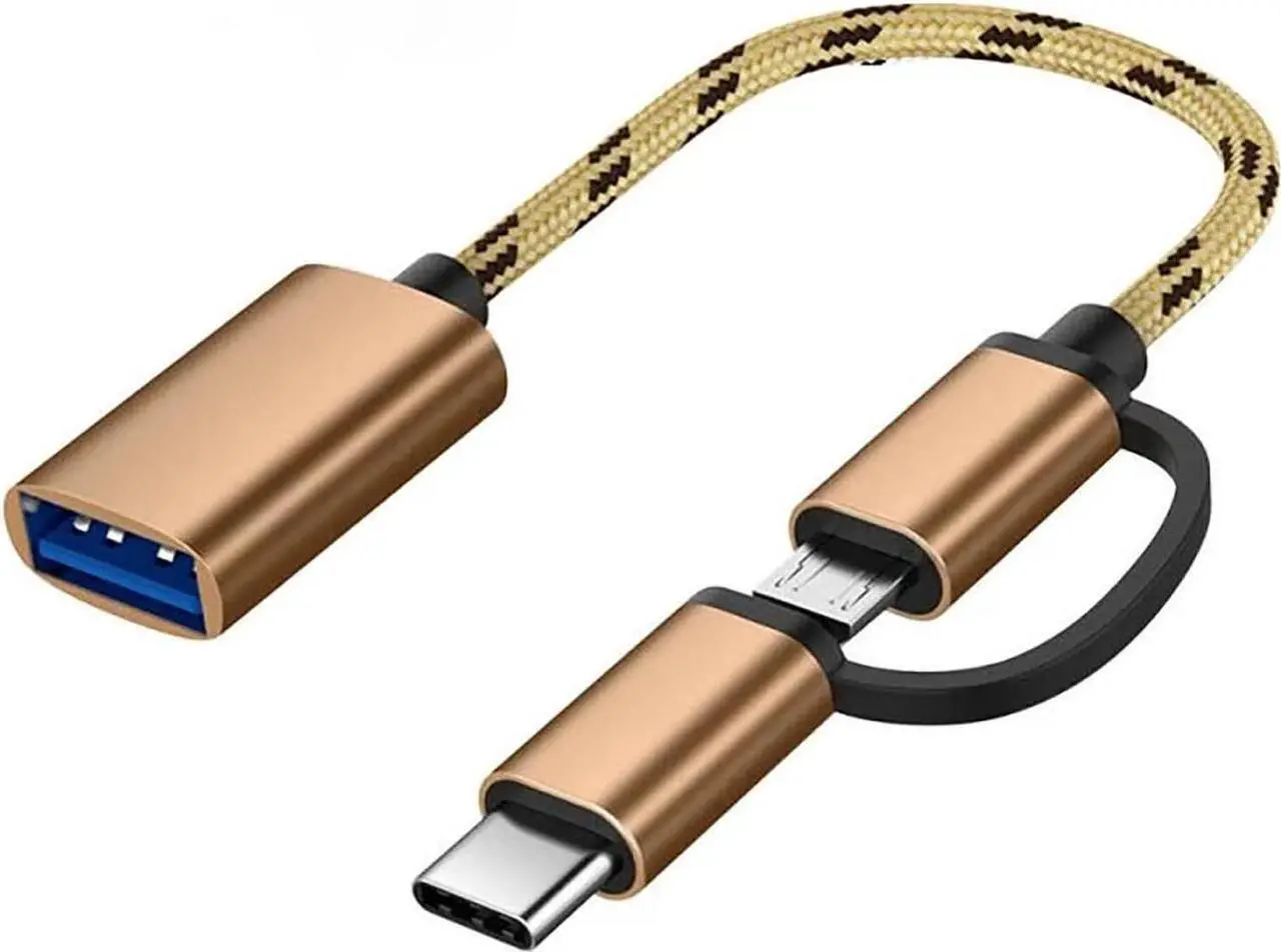 Main image of OTG Adapter Cable 2 in 1 USB to Type-C USB to Micro USB Nylon USB 3.0 Interface Fast Transfer Connector Converter for Cellphone Charging Line (Gold)
