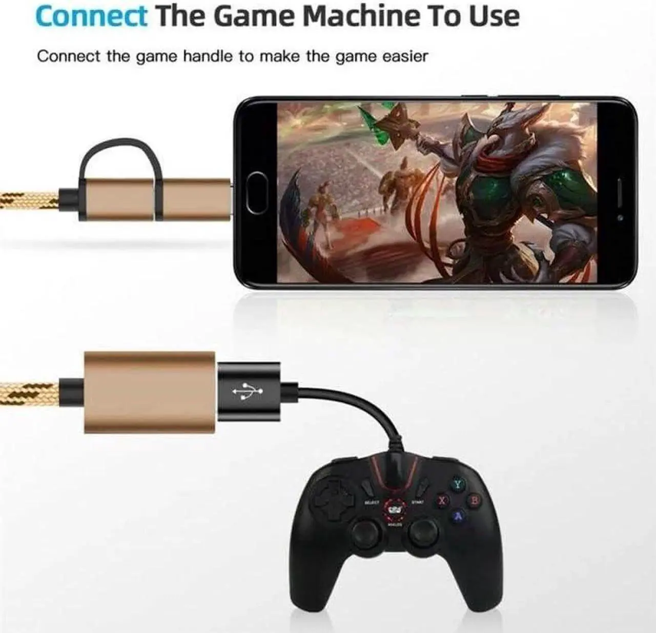 Alt view image 4 of 7 - OTG Adapter Cable 2 in 1 USB to Type-C USB to Micro USB Nylon USB 3.0 Interface Fast Transfer Connector Converter for Cellphone Charging Line (Gold)