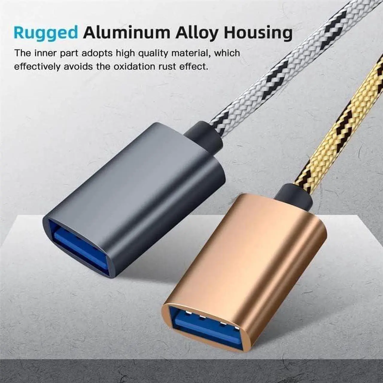 Alt view image 7 of 7 - OTG Adapter Cable 2 in 1 USB to Type-C USB to Micro USB Nylon USB 3.0 Interface Fast Transfer Connector Converter for Cellphone Charging Line (Gold)