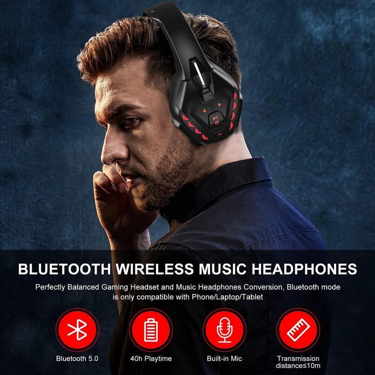 Alt view image 5 of 7 - PHOINIKAS Gaming Headset for Xbox one, PS5, PC, PS4 Headset with 7.1 Stereo Sound, Bluetooth Wireless Headset for Phone, Over Ear Headphones with Noise Cancelling Detachable Mic, Bluetooth Up to 40h