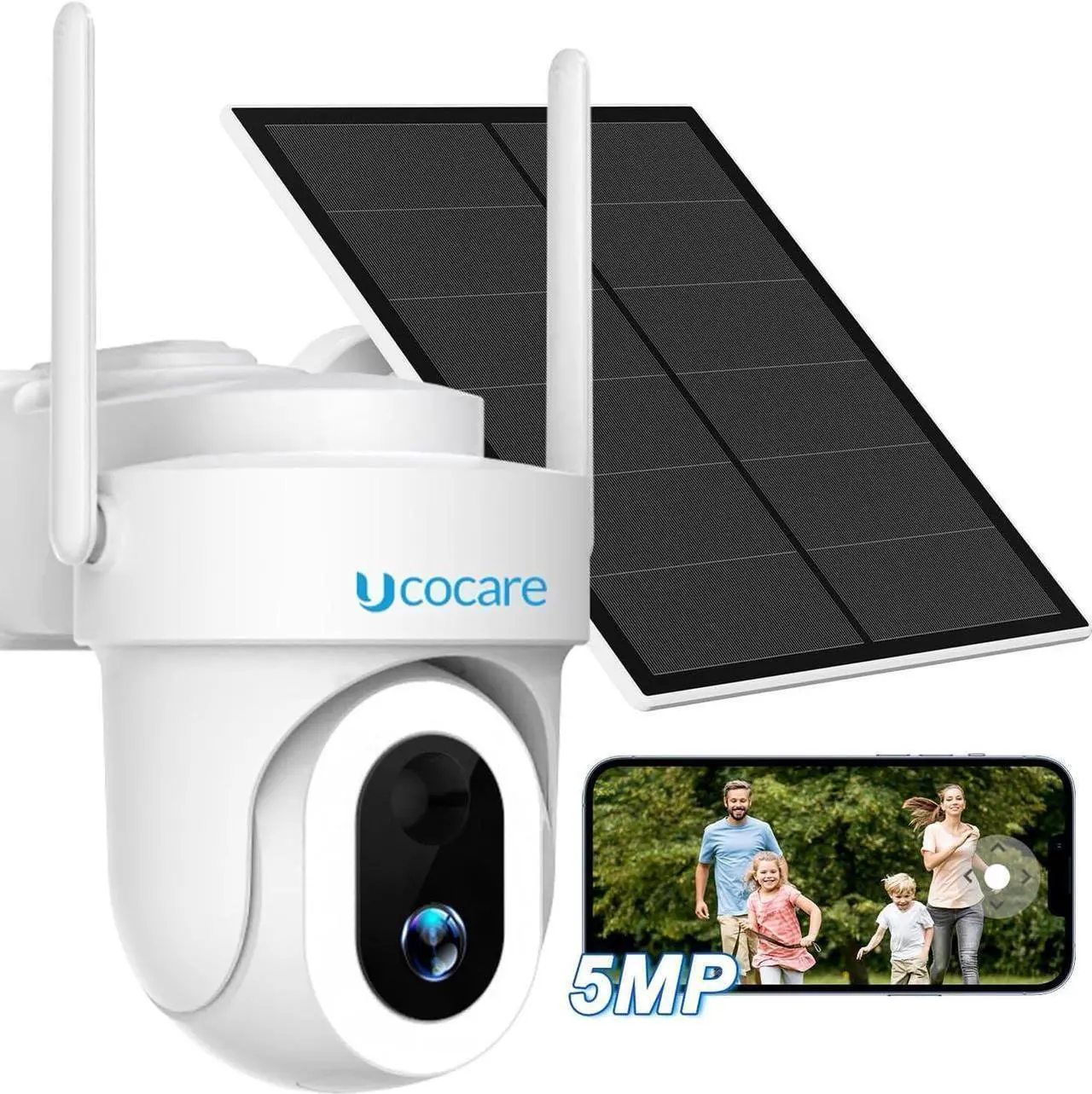 Main image of 5MP Security Cameras Wireless Outdoor, Solar Security Cameras Wireless Outdoor with Pan/Tilt/Zoom, 5W Solar/ 10000mAh Battery, Color Night Vision, Siren & Spotlight, Human Detection, Alexa