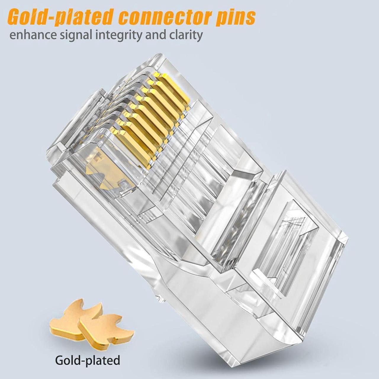Alt view image 3 of 4 - RJ45 Cat6 Cat6a Connector Pass Through 23AWG 100-PACK Gold Plated 8P8C Ethernet Ends for Unshielded Twisted Pair Solid Wire & Standard Cables
