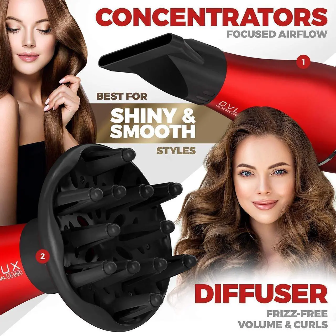 Alt view image 2 of 4 - Hair Dryer - Salon Professional Ionic Blow Dryer, Powerful & lightweight Hair Dryers with Diffuser and 2 Concentrators Birthday Gifts for Women and mom
