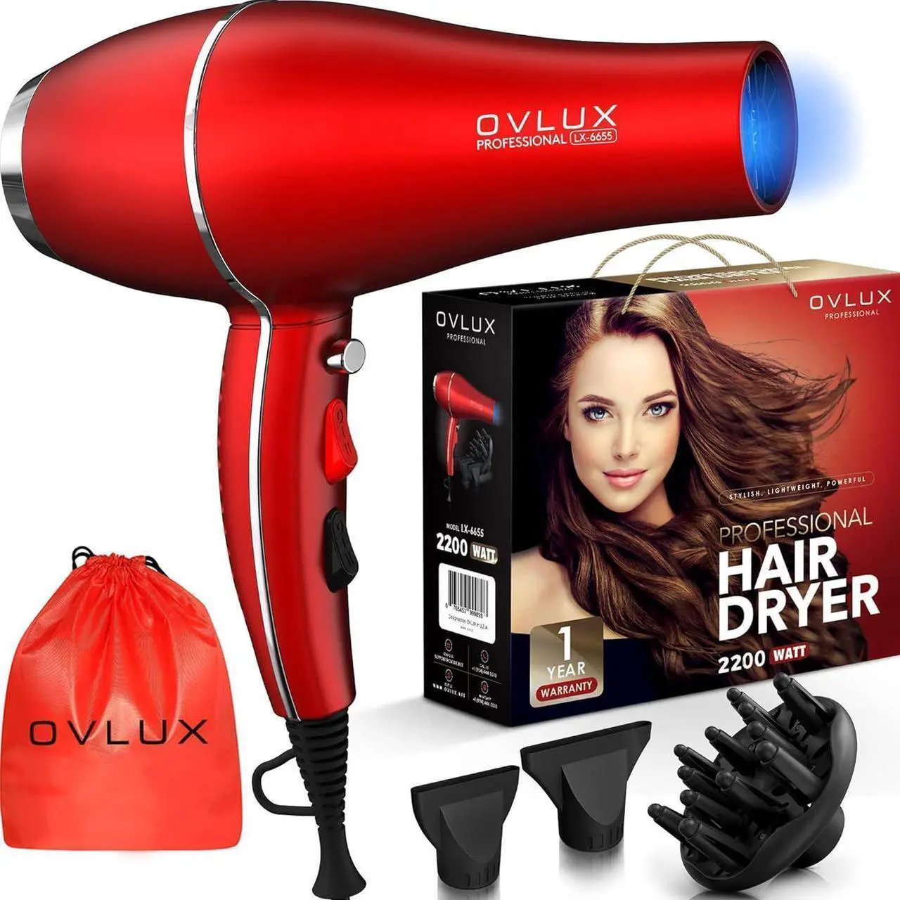 Main image of Hair Dryer - Salon Professional Ionic Blow Dryer, Powerful & lightweight Hair Dryers with Diffuser and 2 Concentrators Birthday Gifts for Women and mom