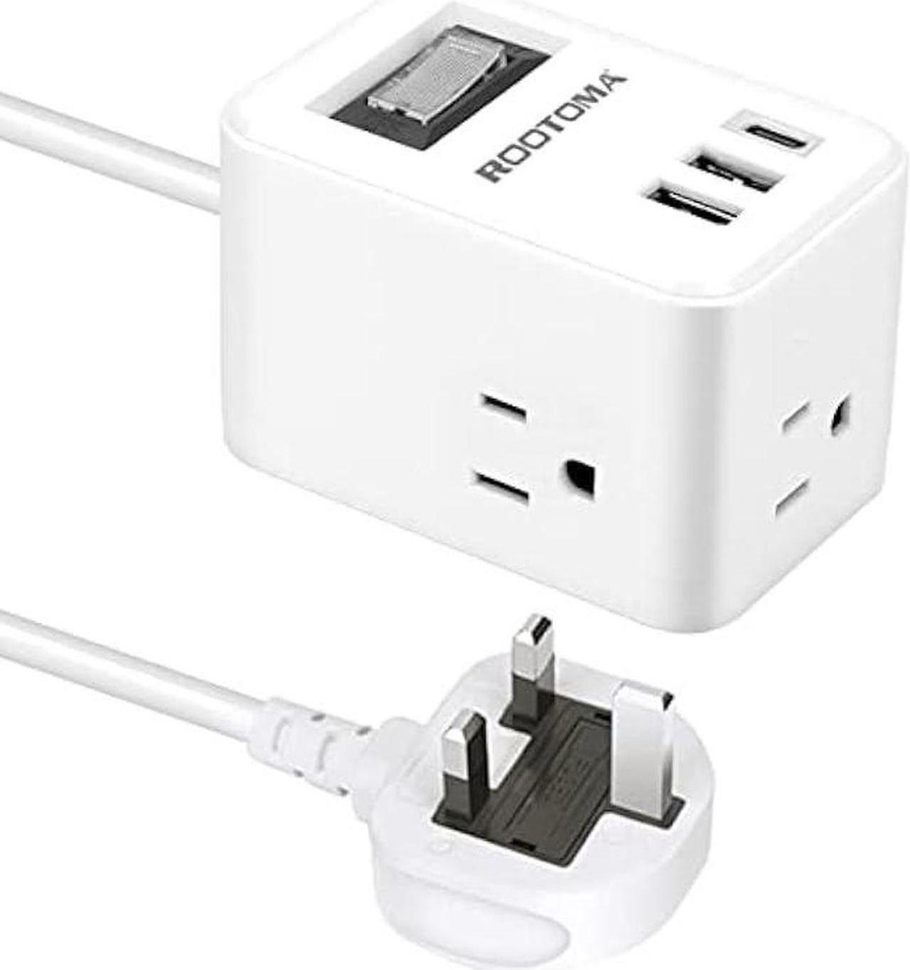 Main image of UK Ireland Scotland Travel Plug Adapter, US to UK Plug Adapter with 3 Outlets 3 USB Ports (1 USB C Port), Type G Travel Adapter for USA to British England Scotland Irish London, Cube, White