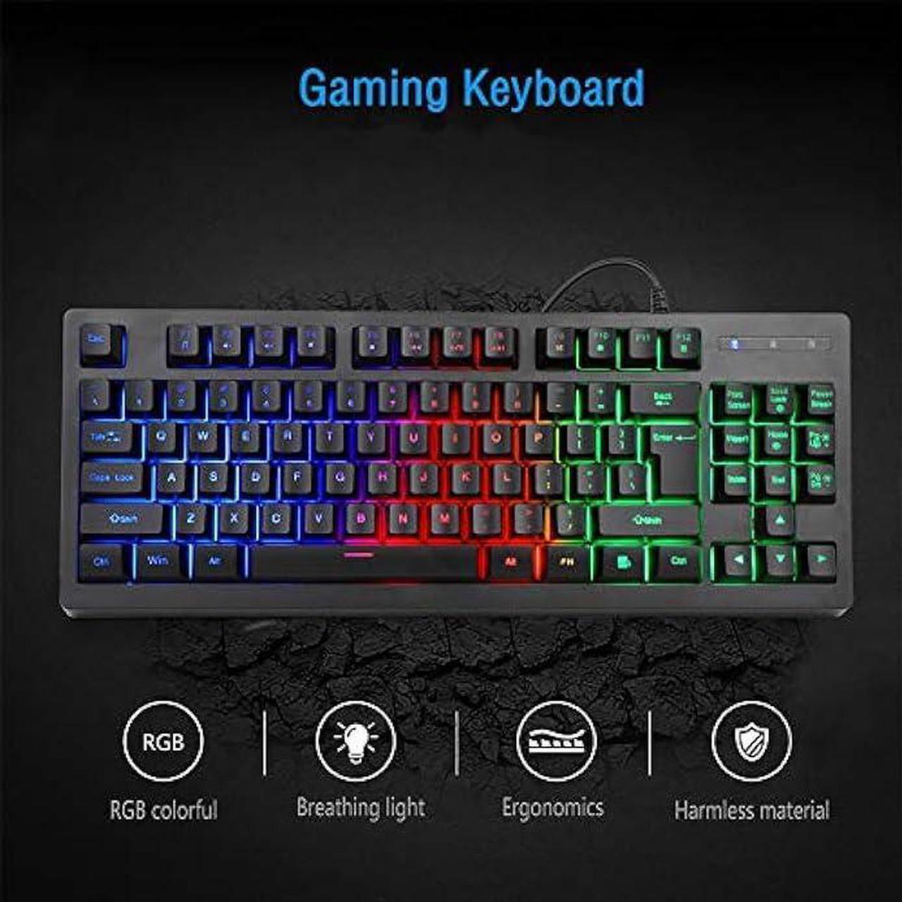 Alt view image 2 of 4 - RGB 87 Keys Gaming Keyboard and Backlit Mouse Combo,BlueFinger USB Wired Rainbow Keyboard,Gaming Keyboard Set for Laptop PC Computer Game and Work