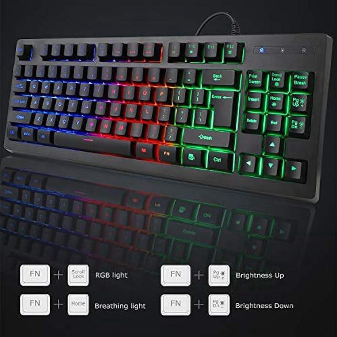 Alt view image 3 of 4 - RGB 87 Keys Gaming Keyboard and Backlit Mouse Combo,BlueFinger USB Wired Rainbow Keyboard,Gaming Keyboard Set for Laptop PC Computer Game and Work