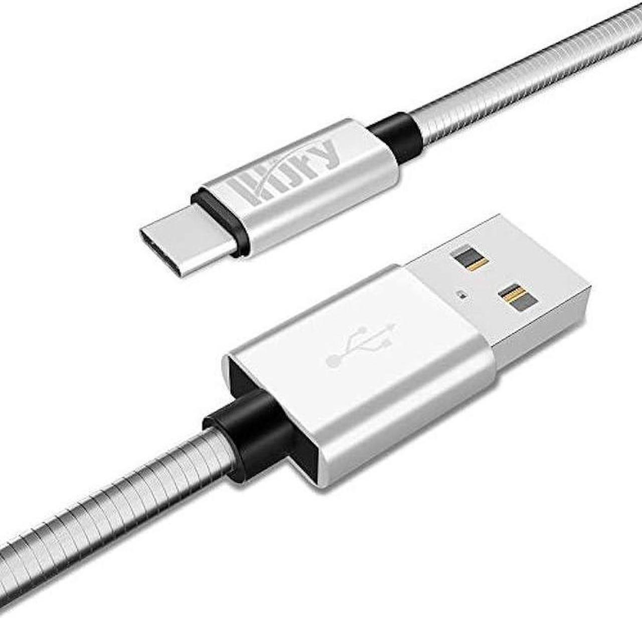 Main image of LHJRY USB Type C Cable, [6.6ft 2 Pack] Metal Braided Indestructible Chew Proof 3A Fast Charging Cord for Samsung Galaxy Note 20 10 9 S21 S20 S10 S9 S8, LG V50 V20 G5 and Other USB C Charger,Silver