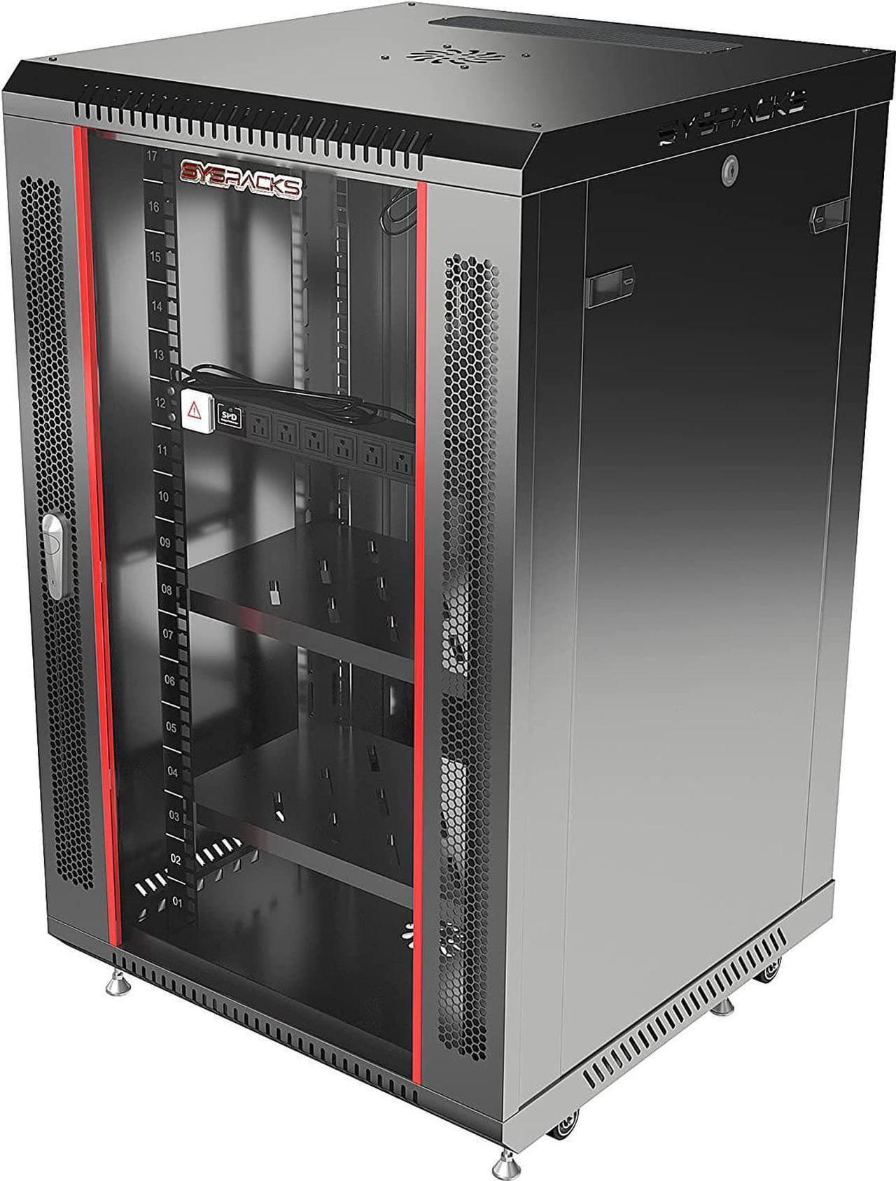 Main image of Server Rack Wall Mount Rack - Locking Cabinet for Network - Electronics - Security - Audio - Video - AV Equipment - Data Rack - Legs/Power Strip/Shelf/Fan - 24-Inch Deep Sysracks (18U)