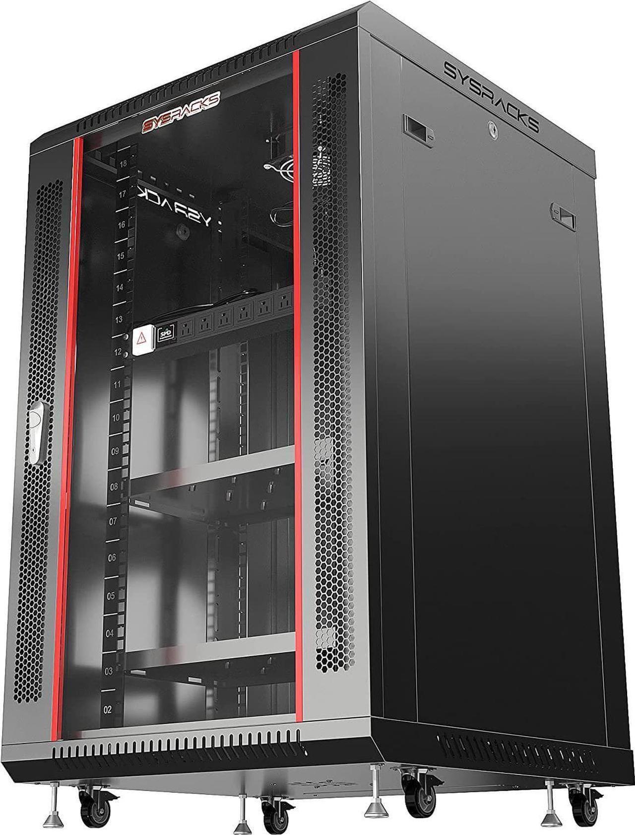 Alt view image 3 of 4 - Server Rack Wall Mount Rack - Locking Cabinet for Network - Electronics - Security - Audio - Video - AV Equipment - Data Rack - Legs/Power Strip/Shelf/Fan - 24-Inch Deep Sysracks (18U)
