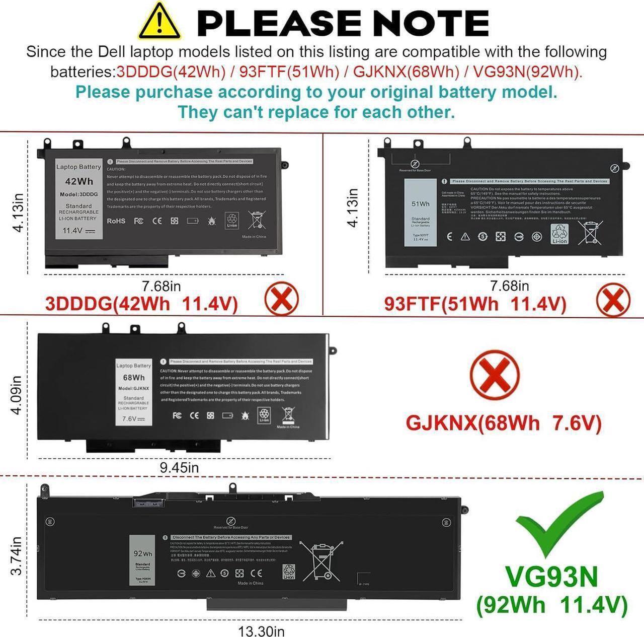 Alt view image 2 of 4 - Futurebatt 11.4V 92Wh VG93N Laptop Battery Replacement for Dell Precision 15 3520 3530 M3520 M3530 Latitude 5580 5590 5591 E5580 E5590 E5591 Series 0VG93N WFWKK 0WFWKK