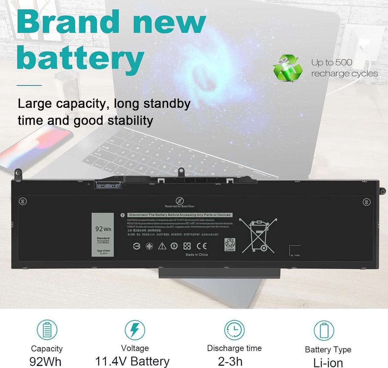 Alt view image 4 of 4 - Futurebatt 11.4V 92Wh VG93N Laptop Battery Replacement for Dell Precision 15 3520 3530 M3520 M3530 Latitude 5580 5590 5591 E5580 E5590 E5591 Series 0VG93N WFWKK 0WFWKK
