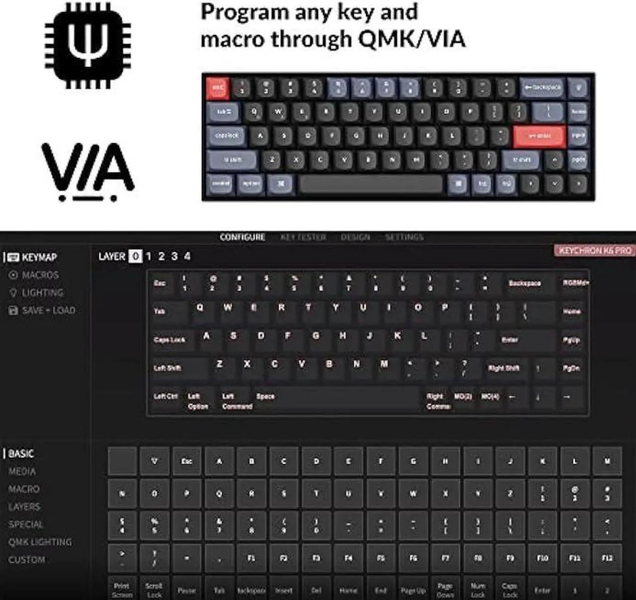 Alt view image 2 of 4 - Keychron K6 Pro Wireless Custom Mechanical Keyboard, QMK/VIA Programmable Macro, Hot-Swappable Keychron K Pro Brown Switch Keyboard, 65% Layout RGB Backlit Office Keyboard for Mac Windows Linux