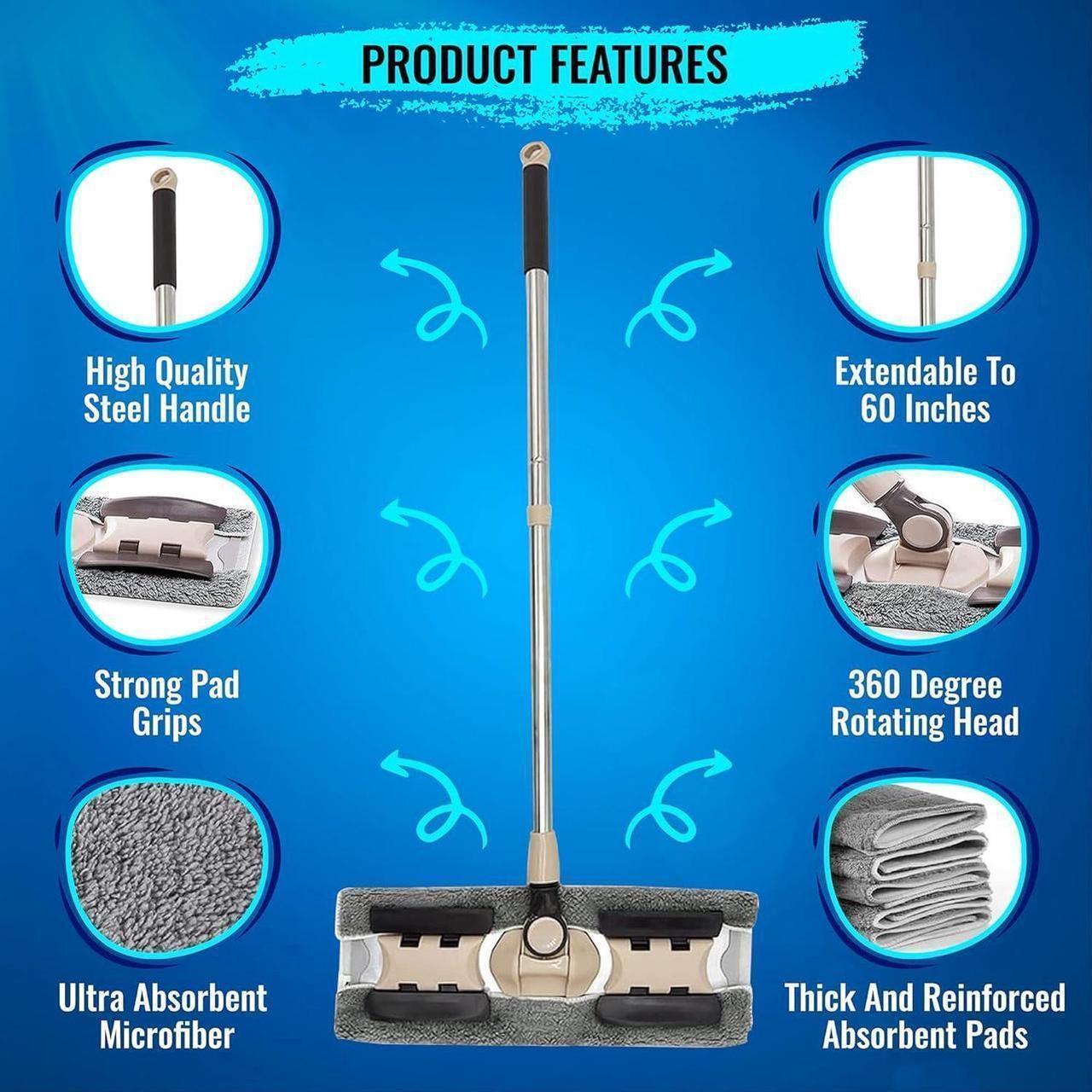 Alt view image 2 of 4 - MAYSHINE Microfiber Hardwood Floor Wet and Dry Dust Mop w/ 5 Reusable Pads, 360 Spin Mop System | Use on Wood, Tile, Laminate, Vinyl and More | Flat Mop with 60" Extendable Stainless Steel Handle
