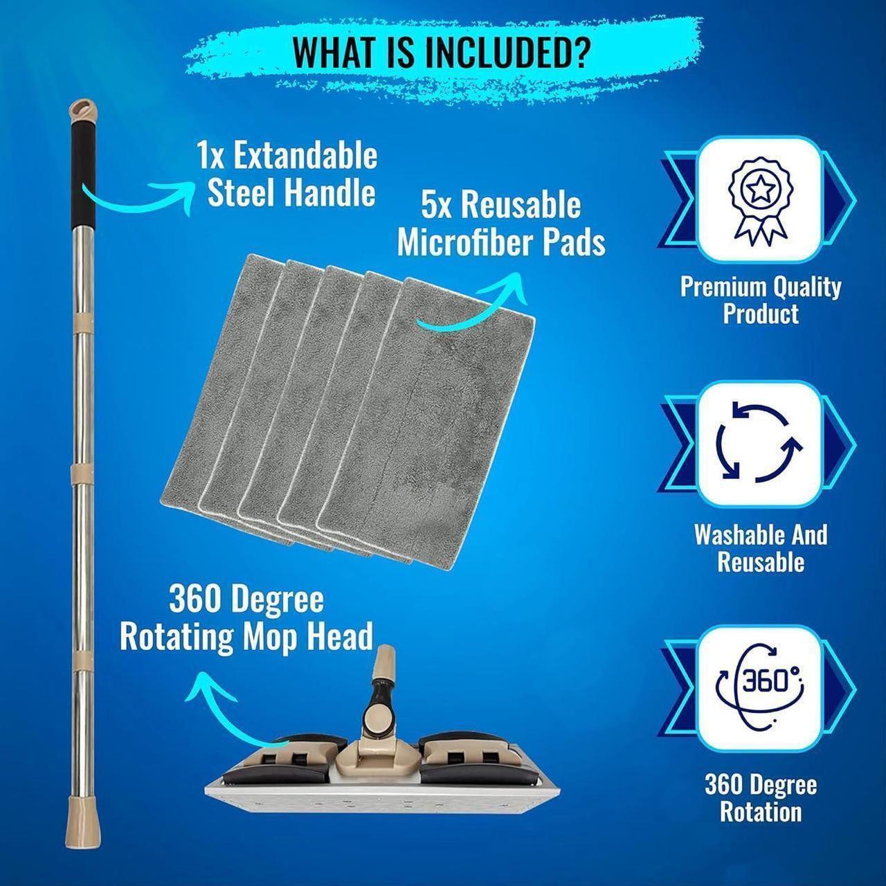 Alt view image 3 of 4 - MAYSHINE Microfiber Hardwood Floor Wet and Dry Dust Mop w/ 5 Reusable Pads, 360 Spin Mop System | Use on Wood, Tile, Laminate, Vinyl and More | Flat Mop with 60" Extendable Stainless Steel Handle