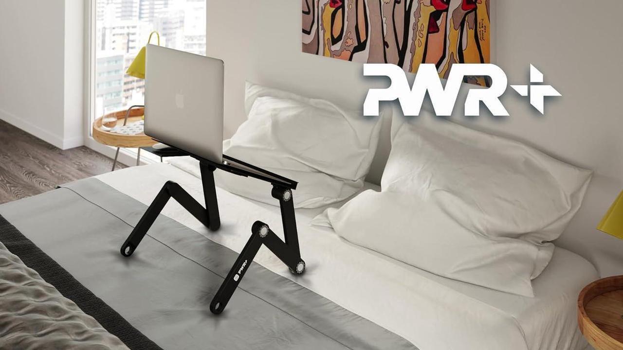 Alt view image 2 of 4 - Laptop Table Stand Adjustable Riser: Portable with Mouse Pad Fully Ergonomic Mount Ultrabook MacBook Gaming Notebook Light Weight Aluminum Black Bed Tray Desk Book Fans Up to 17 inch