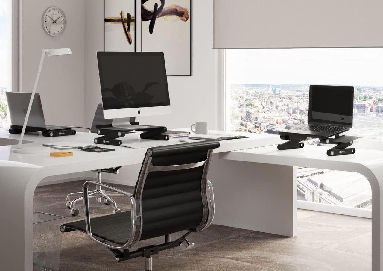 Alt view image 4 of 4 - Laptop Table Stand Adjustable Riser: Portable with Mouse Pad Fully Ergonomic Mount Ultrabook MacBook Gaming Notebook Light Weight Aluminum Black Bed Tray Desk Book Fans Up to 17 inch