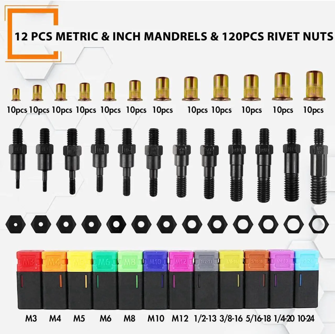 Main image of ACROTOL Rivet Nut Tool, 16" Rivnut Tool Kit with 12PCS Metric & SAE Mandrels, Auto Release Nutsert Tool with 120PCS Rivnuts