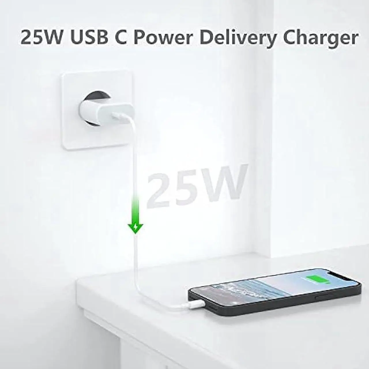 Alt view image 2 of 4 - Anigaduo 25W USB C European Plug Adapter with 6FT Cable for iPhone 14/14 Pro/14 Pro Max/14 Plus/13/12/11, Travel USBC Charging Power Charger Cord for Europe EU Euro Spain Italy France Germany