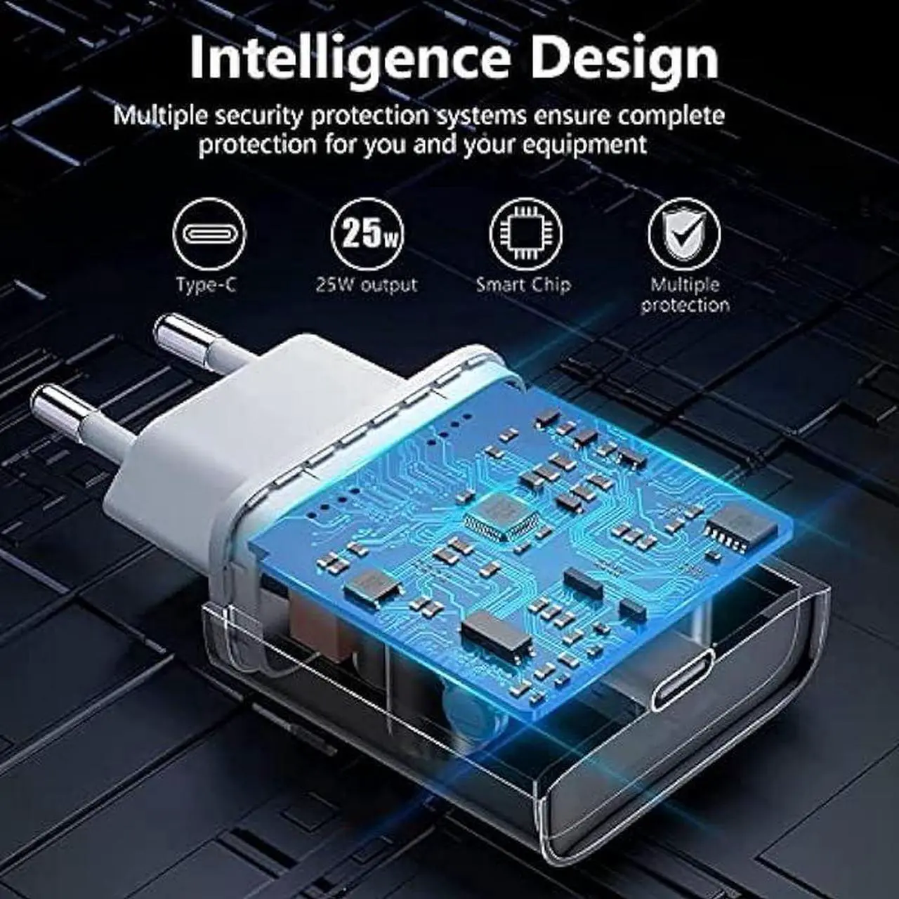 Alt view image 3 of 4 - Anigaduo 25W USB C European Plug Adapter with 6FT Cable for iPhone 14/14 Pro/14 Pro Max/14 Plus/13/12/11, Travel USBC Charging Power Charger Cord for Europe EU Euro Spain Italy France Germany