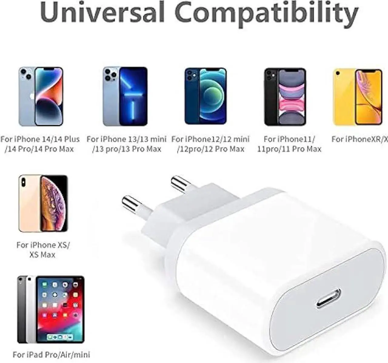 Alt view image 4 of 4 - Anigaduo 25W USB C European Plug Adapter with 6FT Cable for iPhone 14/14 Pro/14 Pro Max/14 Plus/13/12/11, Travel USBC Charging Power Charger Cord for Europe EU Euro Spain Italy France Germany
