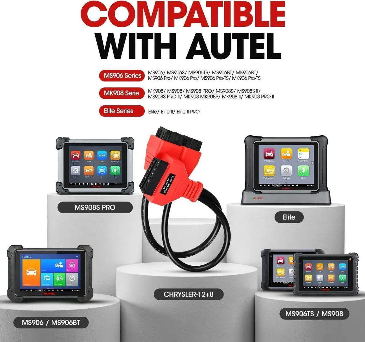 Alt view image 3 of 4 - Autel Original OBD2 Adapter for Chrysler 12+8 Programming Cable Connector, Bypass Gateway Protocol Cable, Work on MaxiCOM MK808SMK808BT PRO MX900 MaxiSys MS906 PRO MS906 PRO-TS MS919 MS909 Ultra