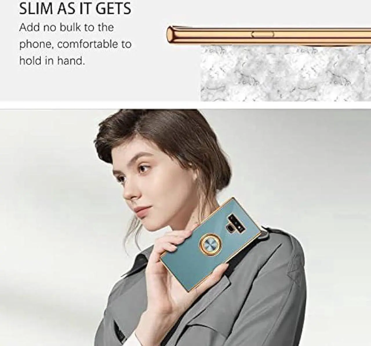 Alt view image 2 of 4 - DUEDUE for Samsung Galaxy Note 9 Case with Ring Holder Kickstand 360 Degree Rotation Magnetic Car Finger Soft TPU Slim Cover Shockproof Protective Phone Case for Samsung Note 9 6.4 Inch, Gray Green