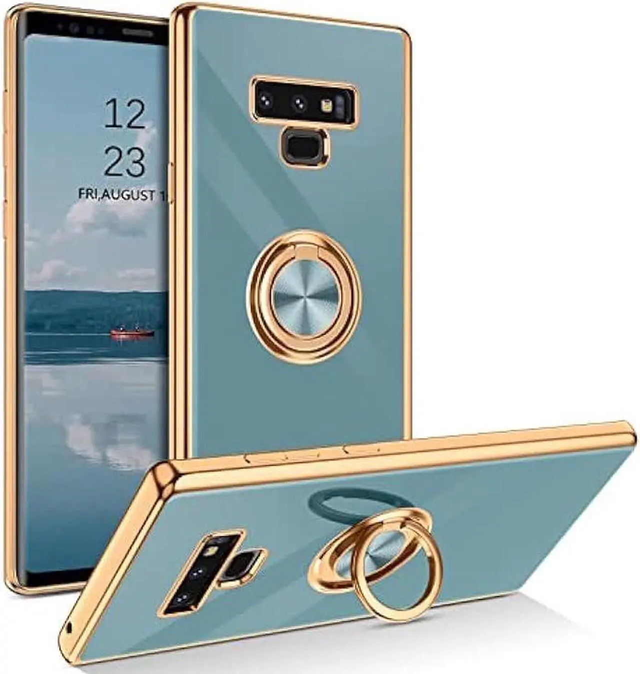 Main image of DUEDUE for Samsung Galaxy Note 9 Case with Ring Holder Kickstand 360 Degree Rotation Magnetic Car Finger Soft TPU Slim Cover Shockproof Protective Phone Case for Samsung Note 9 6.4 Inch, Gray Green