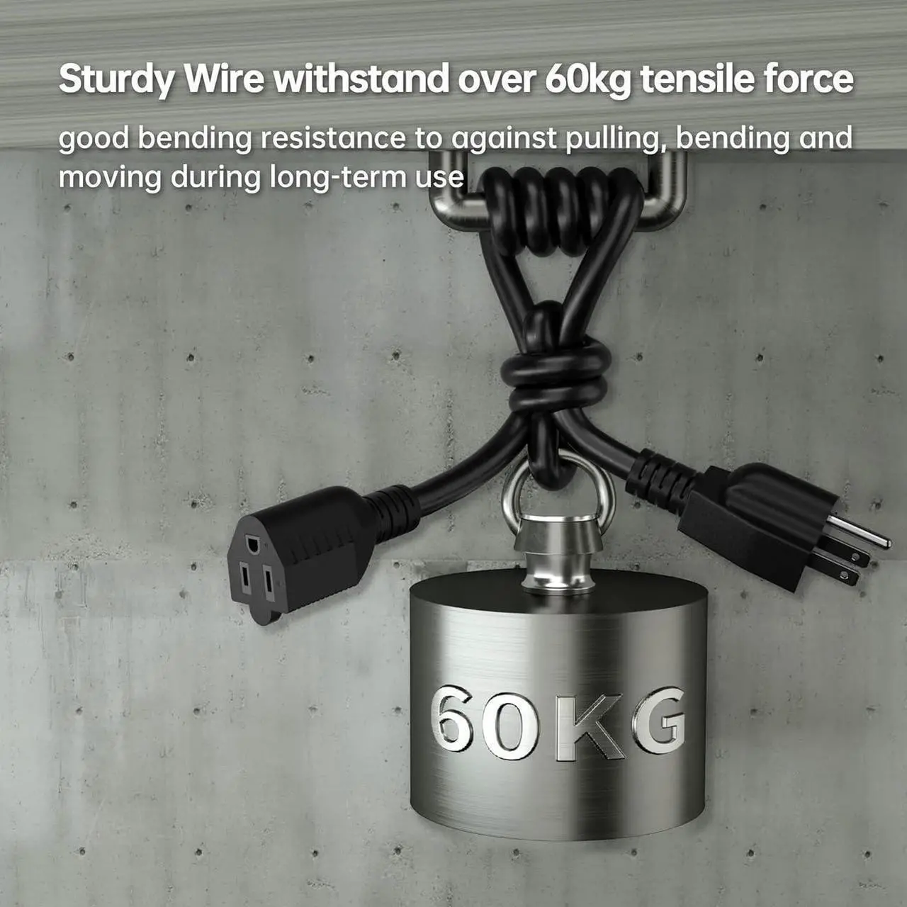Alt view image 3 of 4 - Black Outdoor Extension Cord 50 ft 16/3 Gauge Waterproof, Cold Weatherproof -58°F, Flame Retardant, Flexible 3 Prong Heavy Duty Electric Cord for Lawn Office,13A 1625W 16AWG SJTW, ETL Listed PlugSaf
