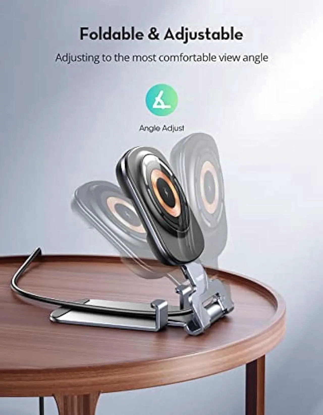 Alt view image 4 of 4 - Magnetic Wireless Charger Stand for iPhone, 2 in 1 THREEKEY Foldable and Adjustable15W Fast Mag Safe Charger Stand with 5ft USB-C Cable, Compatible with iPhone 15/14/13/12 Series and AirPods Pro/3/2