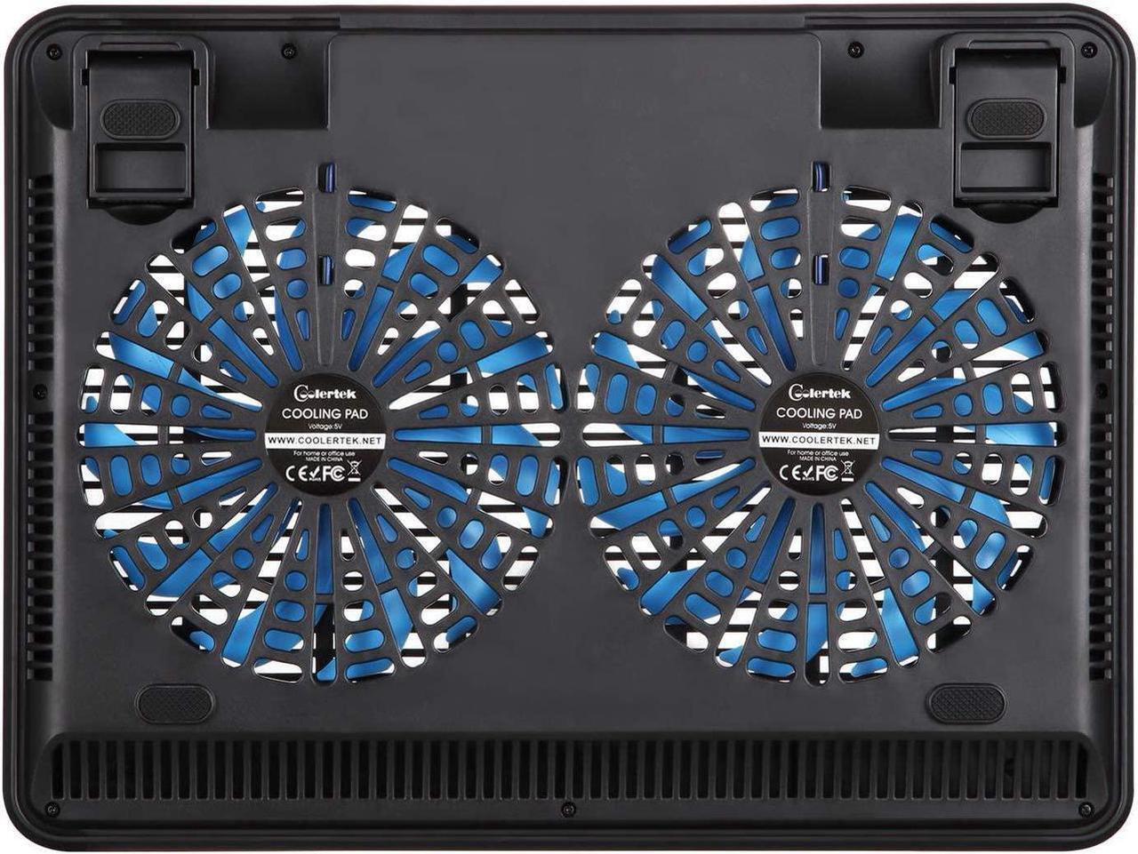 Alt view image 6 of 7 - Laptop Cooling Pad, Coolertek USB Powered Laptop Cooler, 2 Blue Silent Big Fans, Height Adjustable Non-Slip Laptop Stand with Dual USB 2.0 Ports, Fits 11-17 Inch Notebook - Black (N2)