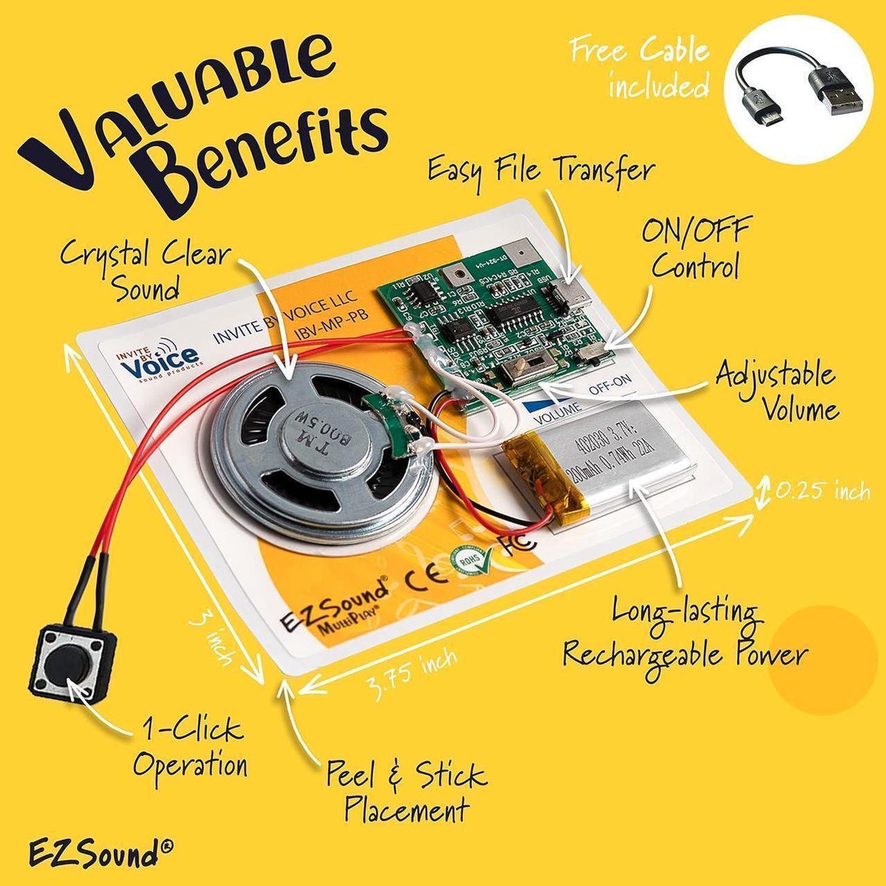 Alt view image 3 of 6 - Multiplay Push Button Recordable Sound Chip | Plays Multiple Recordings | Recordable Sound Module | Push Button Control | Card Sound Recorder | Card Voice Recorder | Custom Button Record