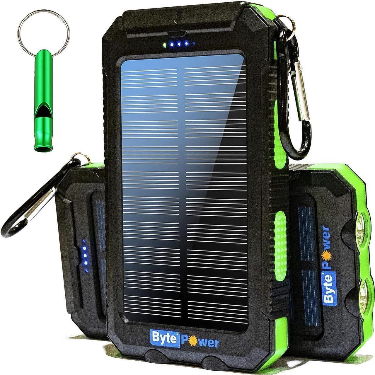 Alt view image 3 of 7 - Solar Charger Power Bank 20000mAh, Portable Solar Pone Charger with Compass,Carabiner, Whistle,Flashlights,Solar Panel Charger,Camping Gear Accessory (Green)