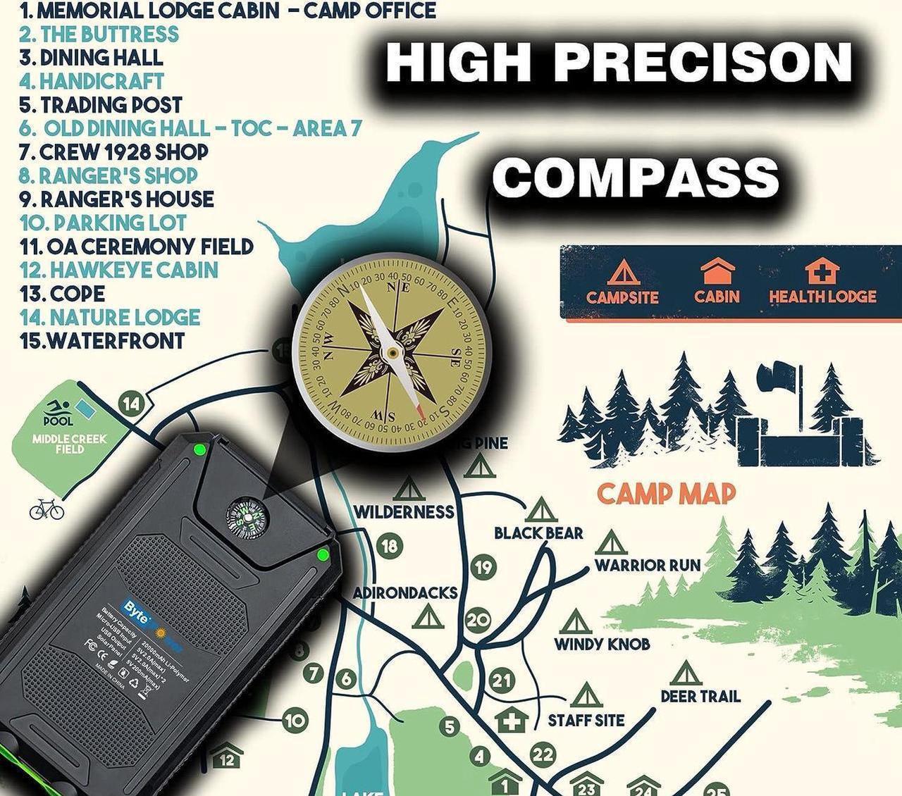 Alt view image 4 of 7 - Solar Charger Power Bank 20000mAh, Portable Solar Pone Charger with Compass,Carabiner, Whistle,Flashlights,Solar Panel Charger,Camping Gear Accessory (Green)