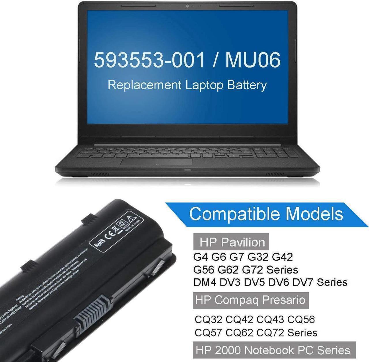 Alt view image 4 of 6 - 593553-001 593554-001 MU06 MU09 Extended Laptop Battery for HP Pavilion G6 G7 G62 G72 G4 / 2000 Notebook PC / DV6 DV7 DM4 / Compaq Presario CQ32 CQ42 CQ43 CQ56 CQ57 CQ62 CQ72[10.8V 5200mAh 6Cell]