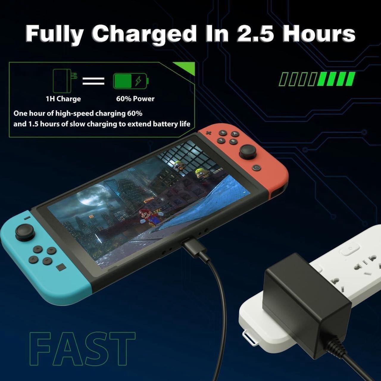 Alt view image 2 of 7 - Charger for Nintendo Switch,AC Adapter Compatible with Switch OLED and Switch Lite,15V/2.6A Power Supply Support Switch TV Mode,5 FT Power Cable USB C Port,2.5 Hours Fast Charge Switch Power