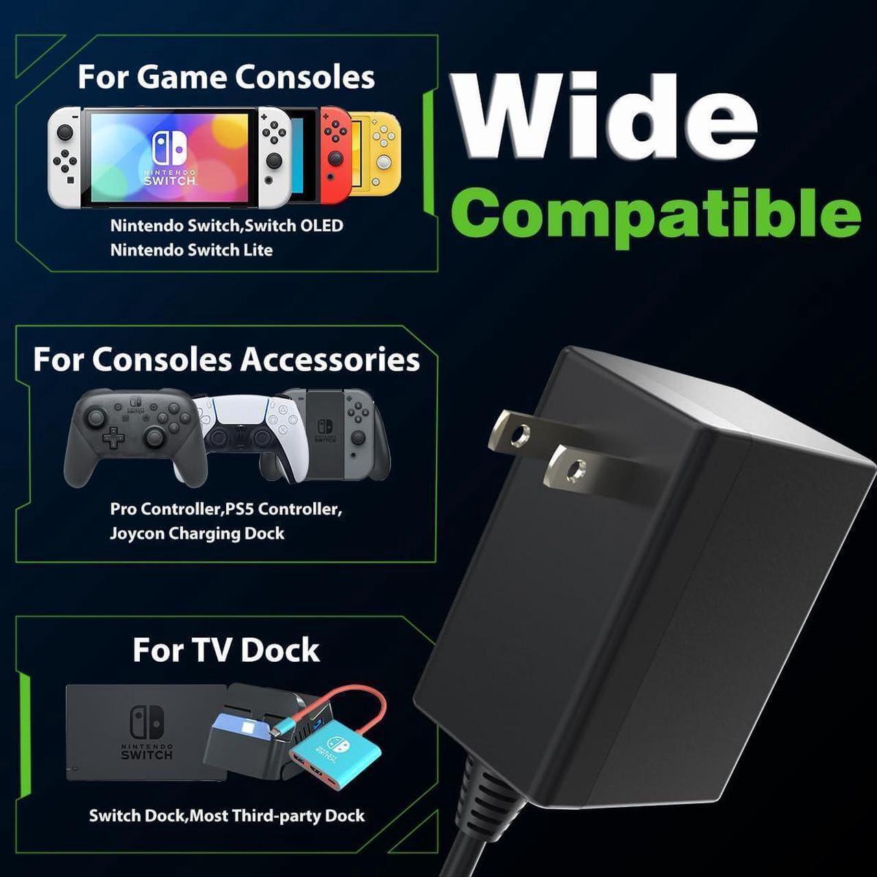 Alt view image 3 of 7 - Charger for Nintendo Switch,AC Adapter Compatible with Switch OLED and Switch Lite,15V/2.6A Power Supply Support Switch TV Mode,5 FT Power Cable USB C Port,2.5 Hours Fast Charge Switch Power
