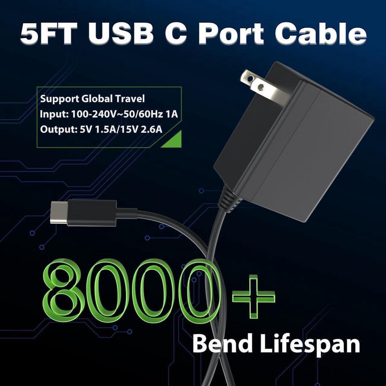 Alt view image 4 of 7 - Charger for Nintendo Switch,AC Adapter Compatible with Switch OLED and Switch Lite,15V/2.6A Power Supply Support Switch TV Mode,5 FT Power Cable USB C Port,2.5 Hours Fast Charge Switch Power