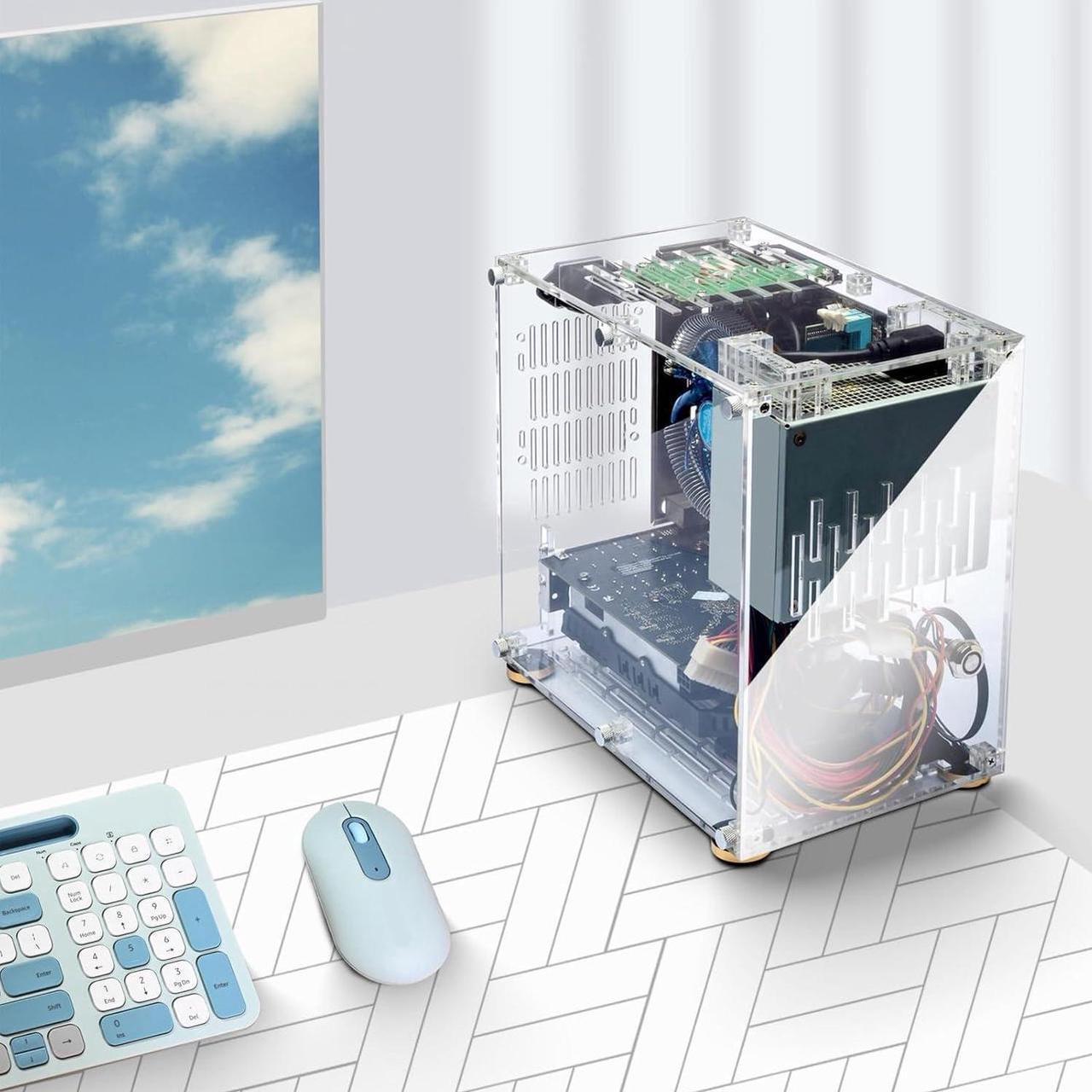 Alt view image 3 of 6 - Clear Acrylic ITX Case, PC Test Bench Open Air Computer Case, 360 Degrees Open Computer Gaming Case