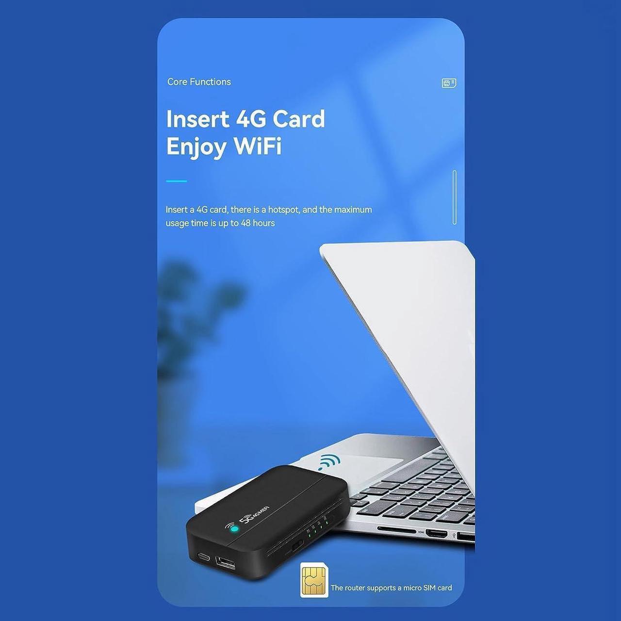 Alt view image 2 of 7 - Zyyini Portable WiFi Router, 4G LTE Wireless Network Router Pocket Mobile WiFi Hotspot, 300Mbps Travel Router TDD FDD WCDMA WiFi Modem Router, up to 10 Users, 10000mAh Battery