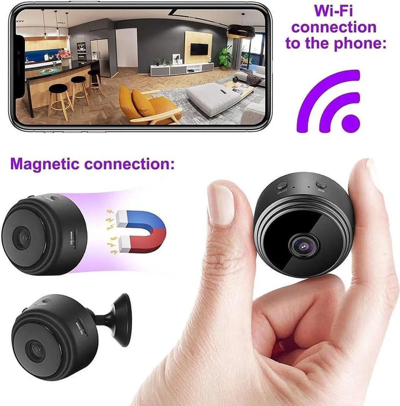 Alt view image 3 of 7 - Hidden Camera,Mini Magnetic Security Camera,Mini Camera Hidden Camera 1080p HD,Mini Camera Wireless,Mini Security Camera for Indoor Outdoor (White,4pcs)